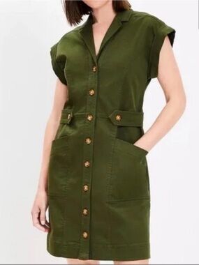 LOFT Olive Green Button-Front Mini Dress